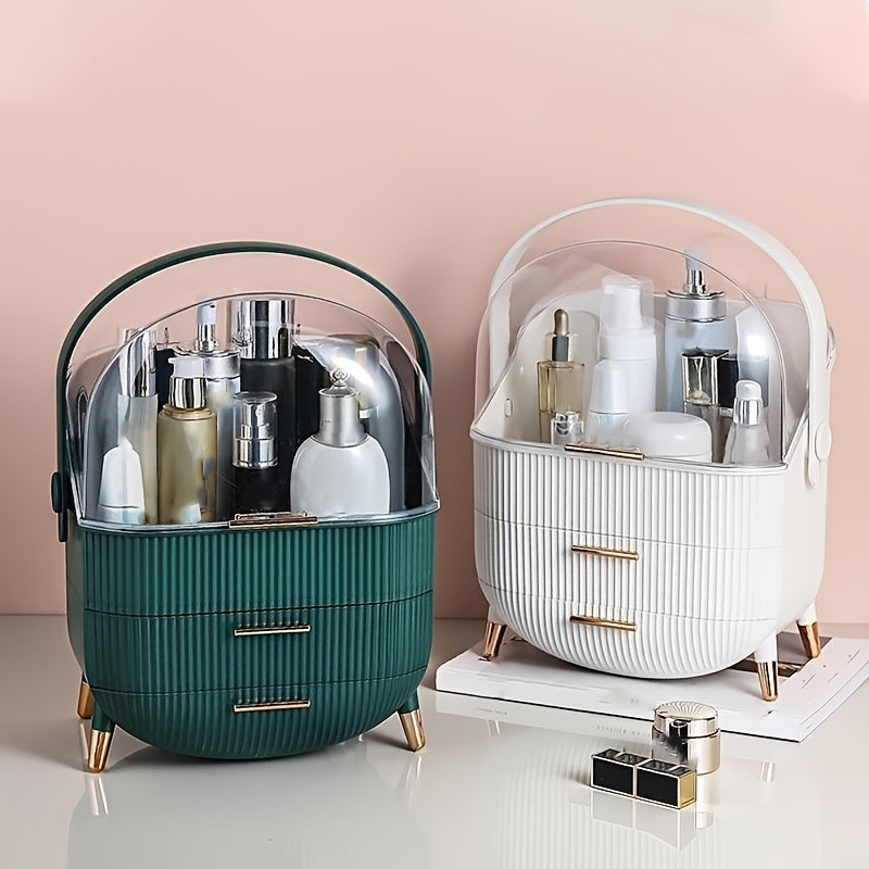 Large-Capacity Makeup Organizer - Waterproof Dustproof Cosmetic Storage Box with Cover & Drawer