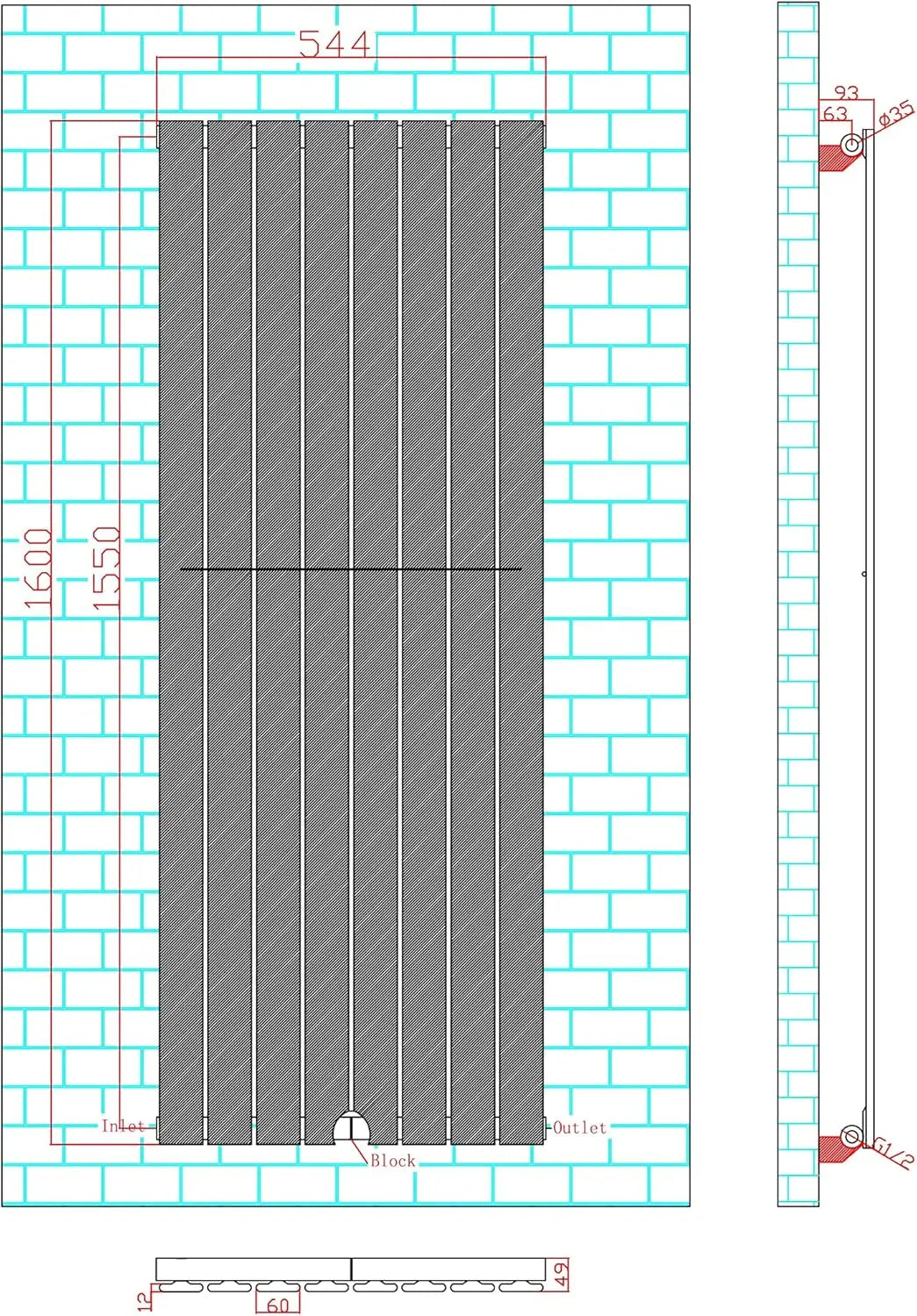 Designer Flat Panel Central Heating Radiator 1600 x 544mm Vertical/Horizontal