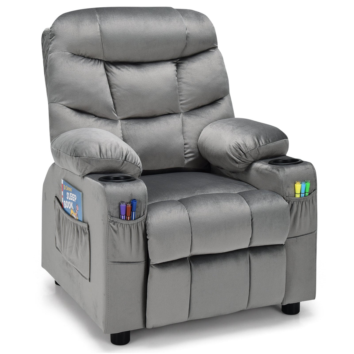 Adjustable Larger Kids Lounge Recliner Chair with 2 Cup Holders-Blue
