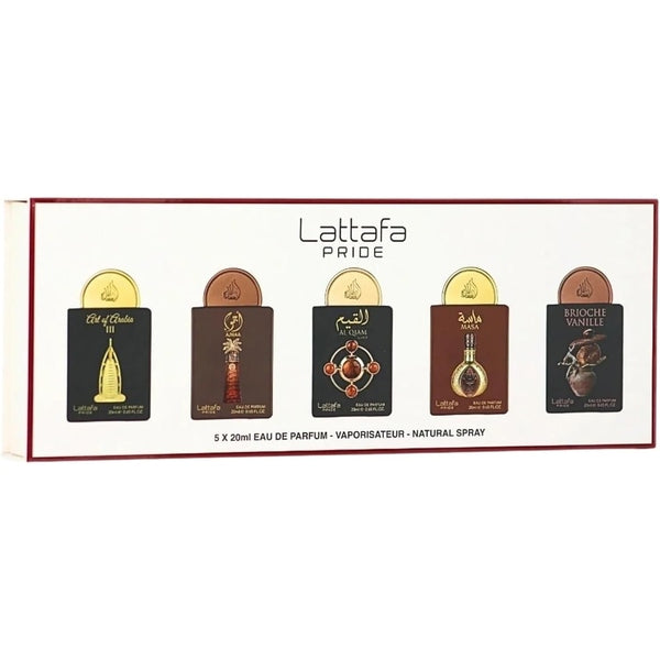 Lattafa Pride Gift Set Collection No.4 - 5 x 20ml (Art of Arabia III Ajwaa Al Qiam Gold Masa Brioche Vanille)