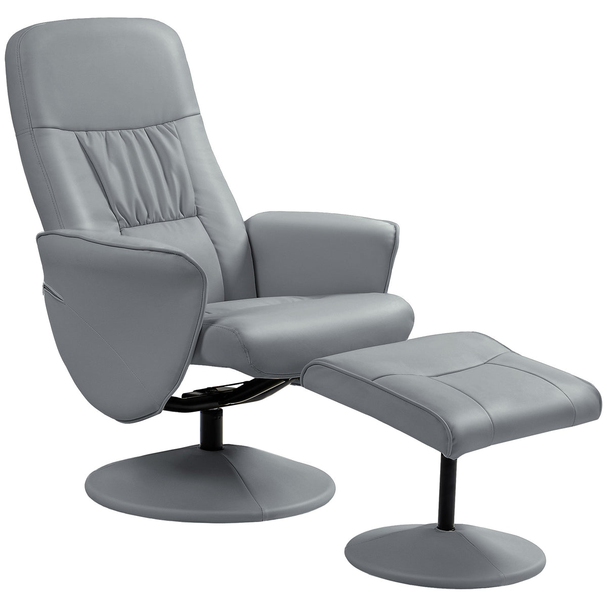 Swivel Recliner Chair Footstool PU Leather Armchair Light Grey Living Room Stool