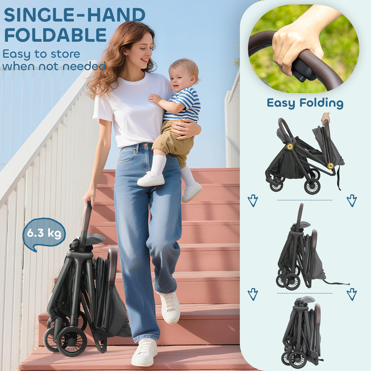 Lightweight Ultra Compact Foldable Baby Stroller Pushchair with Canopy Grey