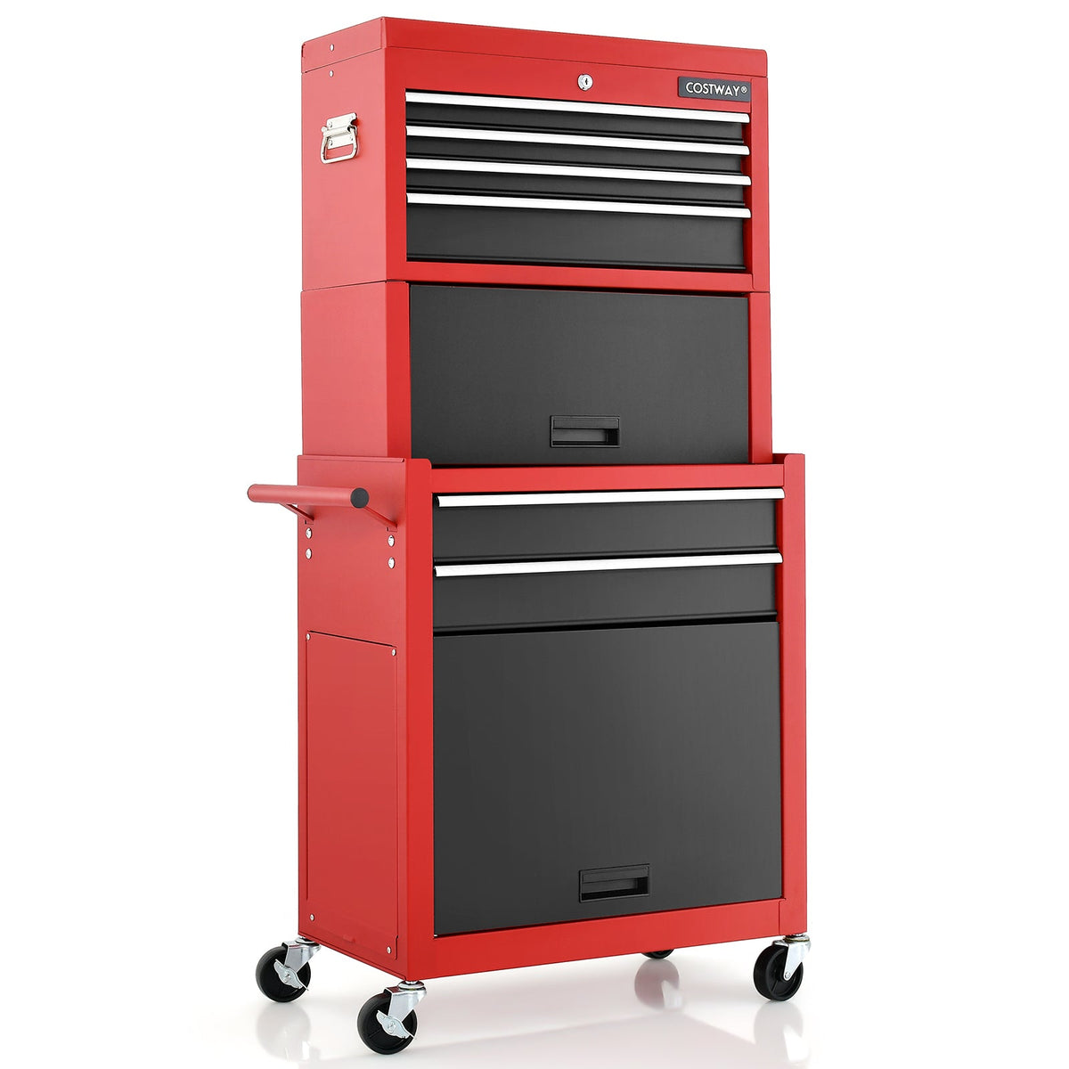 Lockable Tool Storage Cabinet with Handle, Drawers, Wheels and EVA Liner-Black