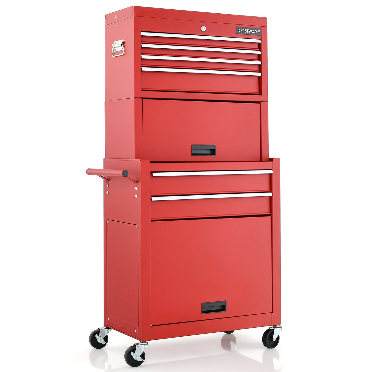 Lockable Tool Storage Cabinet with Handle, Drawers, Wheels and EVA Liner-Black