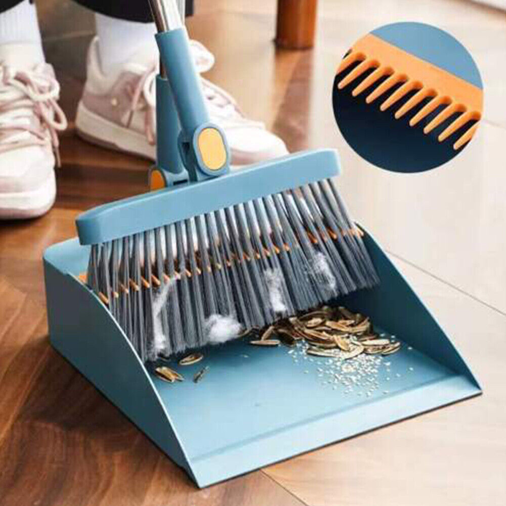 Long Handle Dustpan and Brush Set Strong Metal Handle Broom Sweeper Rotating