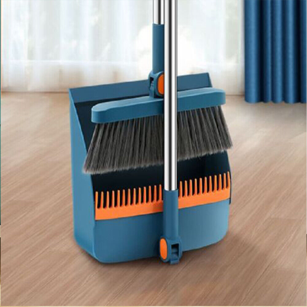 Long Handle Dustpan and Brush Set Strong Metal Handle Broom Sweeper Rotating