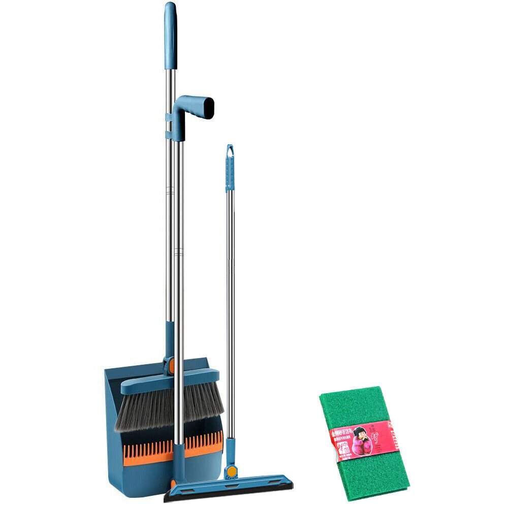 Long Handle Dustpan and Brush Set Strong Metal Handle Broom Sweeper Rotating