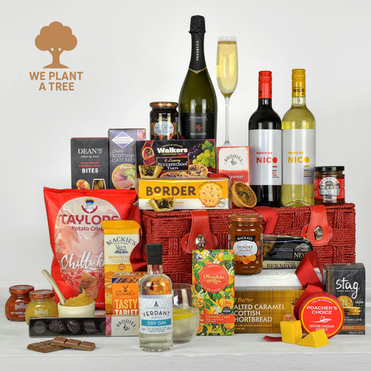 Luxuriöser schottischer Geschenkkorb | Premium-Präsentkorb mit Wein, Gin & Delikatessen