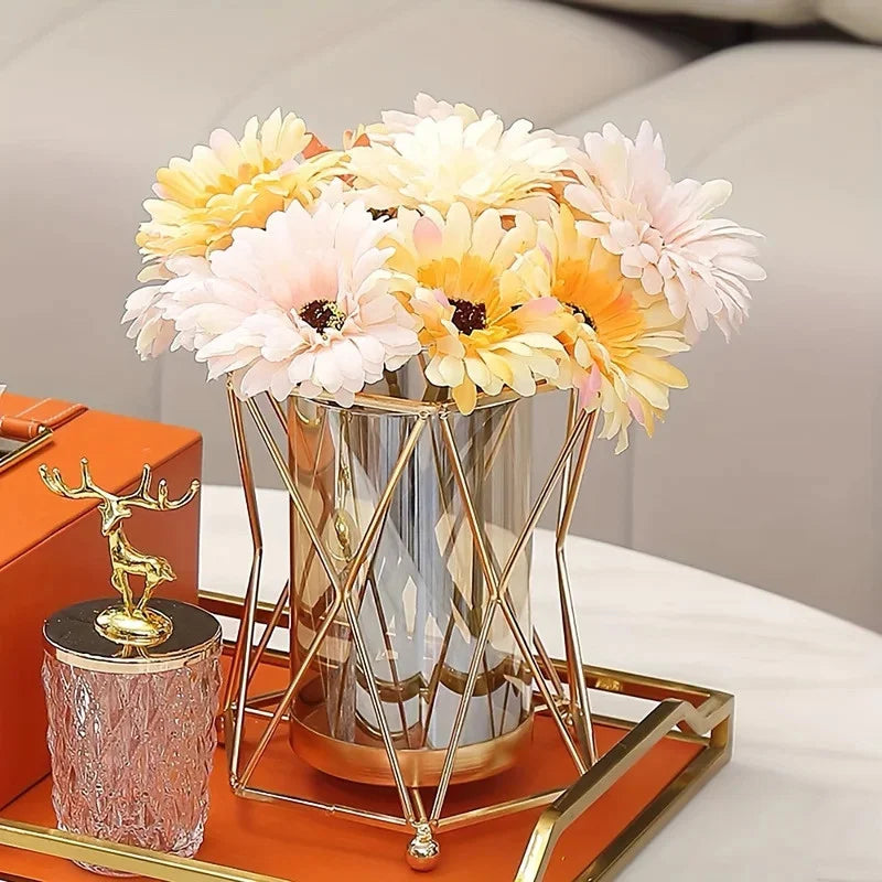 Luxury Wrought Iron Glass Vase Gold - Geometric Flower Hydroponic Home Decor Modern