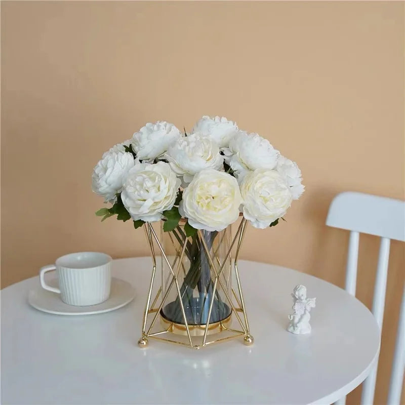 Luxury Wrought Iron Glass Vase Gold - Geometric Flower Hydroponic Home Decor Modern