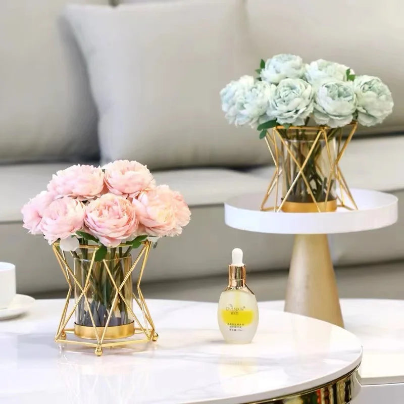Luxury Wrought Iron Glass Vase Gold - Geometric Flower Hydroponic Home Decor Modern