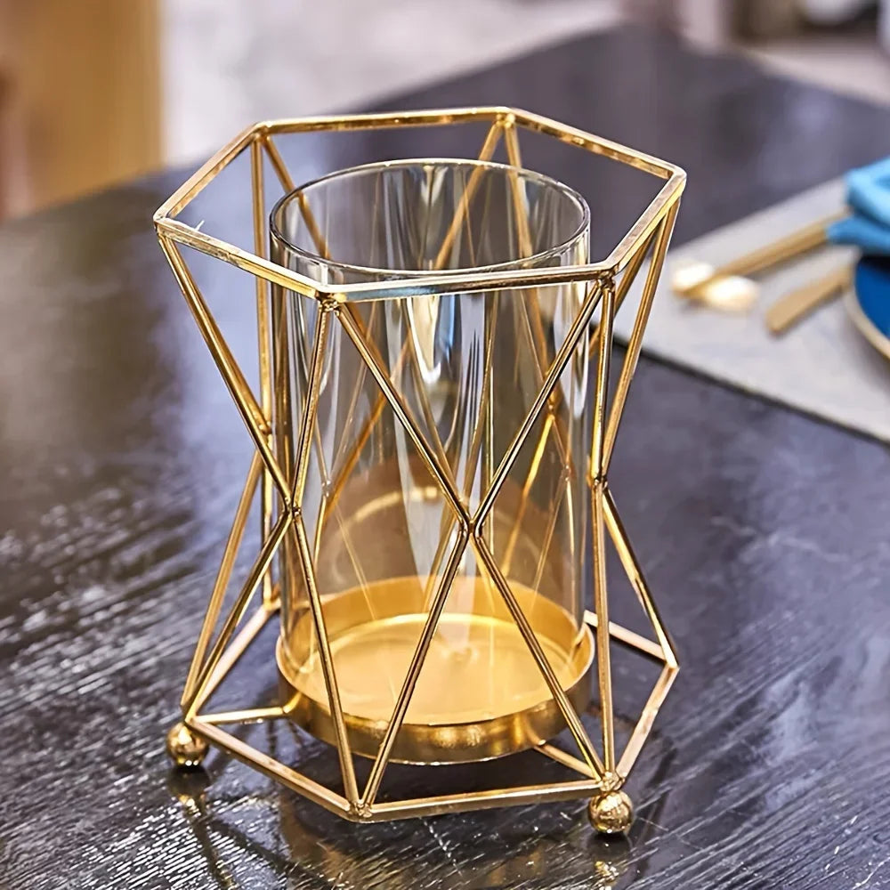 Luxury Wrought Iron Glass Vase Gold - Geometric Flower Hydroponic Home Decor Modern