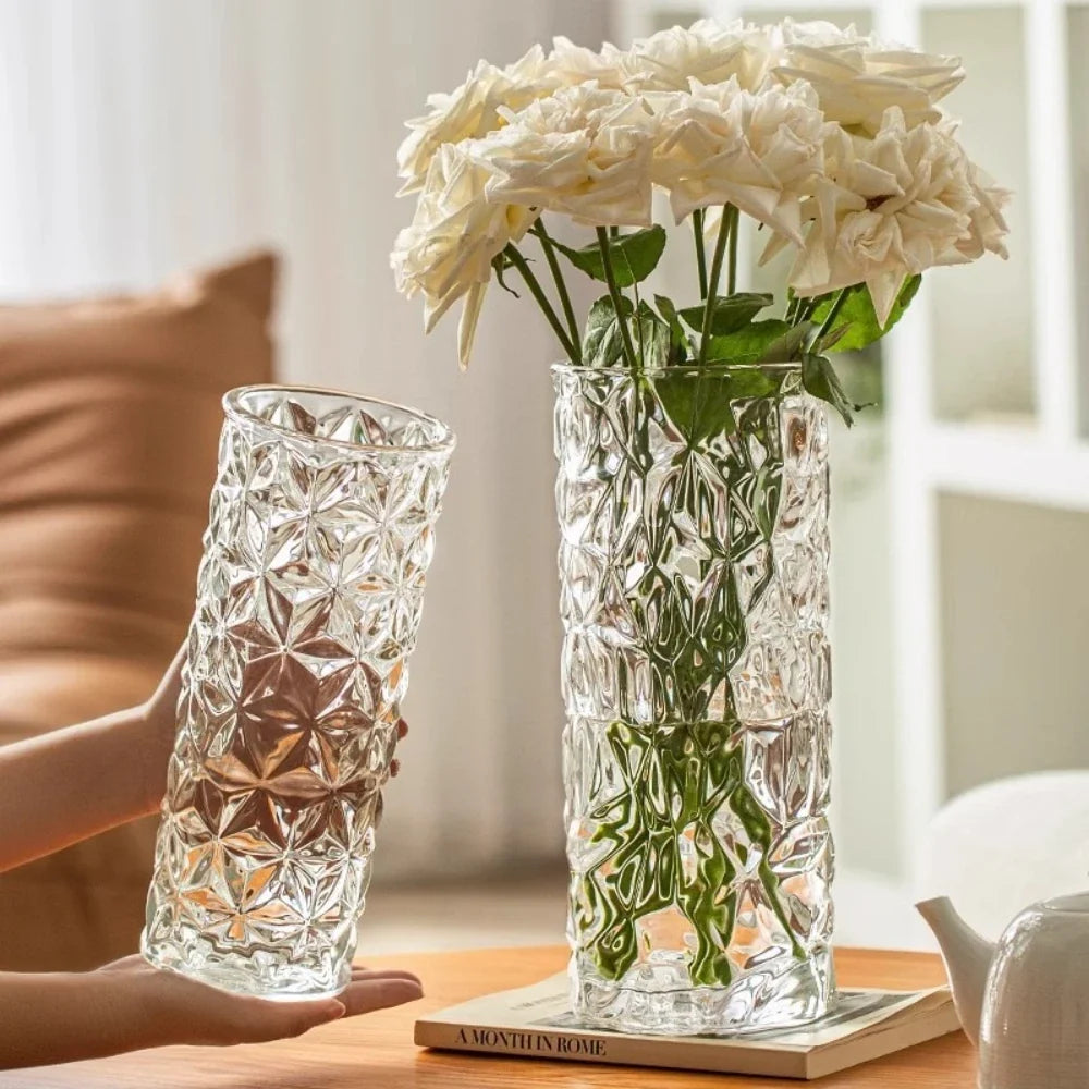 Luxury Glacier Pattern Glass Vase Transparent Hydroponic Decorative Vase Modern