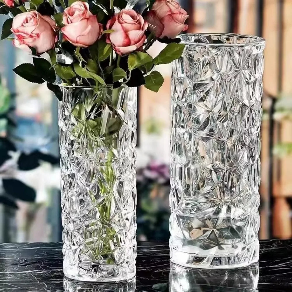 Luxury Glacier Pattern Glass Vase Transparent Hydroponic Decorative Vase Modern