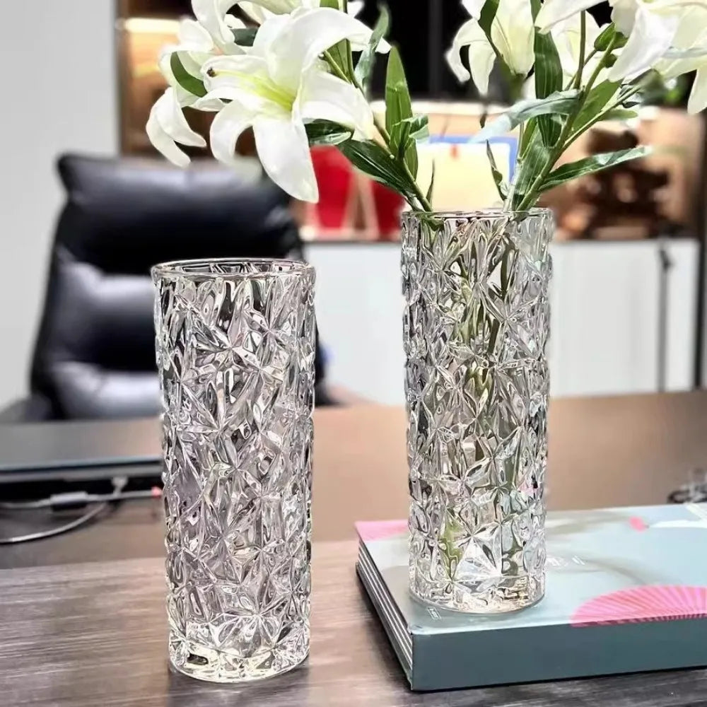 Luxury Glacier Pattern Glass Vase Transparent Hydroponic Decorative Vase Modern