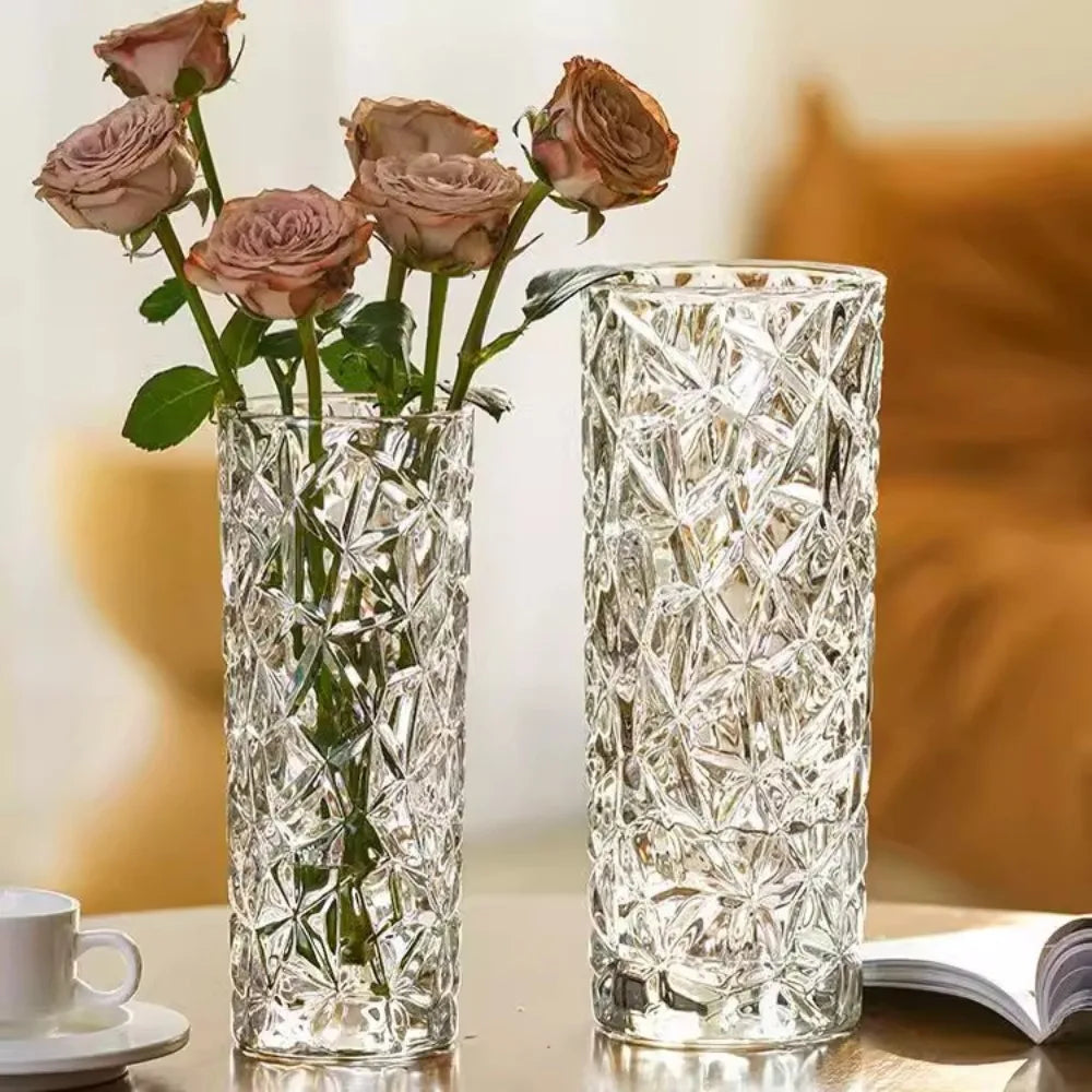 Luxury Glacier Pattern Glass Vase Transparent Hydroponic Decorative Vase Modern