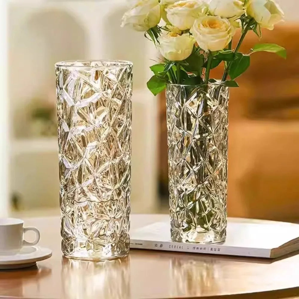 Luxury Glacier Pattern Glass Vase Transparent Hydroponic Decorative Vase Modern