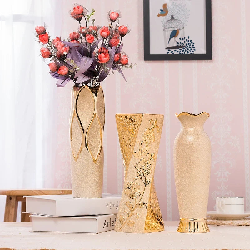 Luxury Modern Gold Ceramic Decorative Vase - Large Elegant Ornament Home Decor