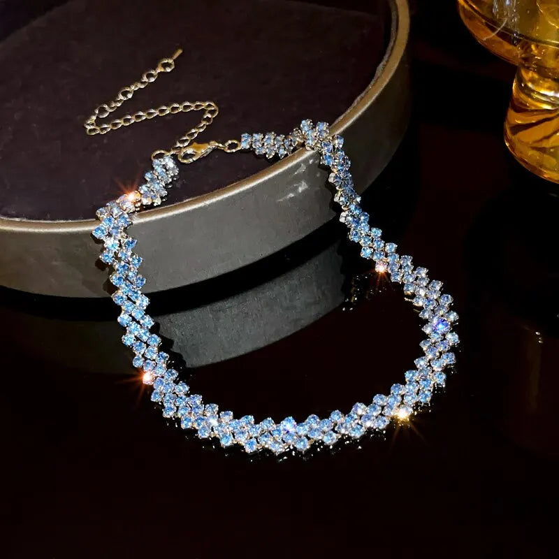 Luxury Shiny Full Rhinestone Choker Necklace Women Geometric Crystal Jewellery