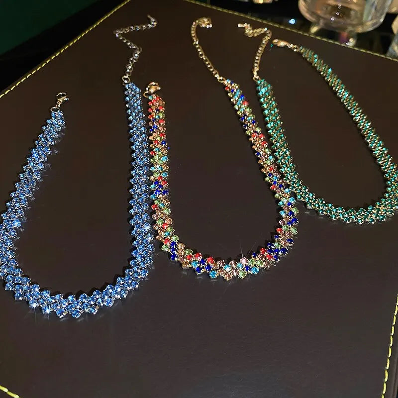Luxury Shiny Full Rhinestone Choker Necklace Women Geometric Crystal Jewellery