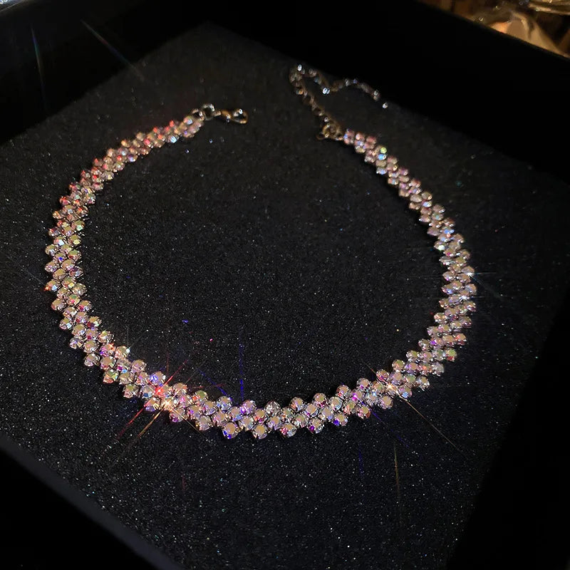 Luxury Shiny Full Rhinestone Choker Necklace Women Geometric Crystal Jewellery