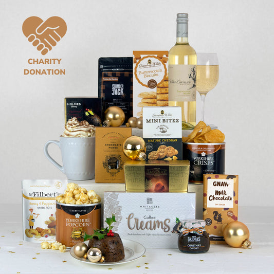 Weihnachtlicher Luxus-Präsentkorb | Süße & herzhafte Festtags-Geschenkbox mit Wein & Plum Pudding