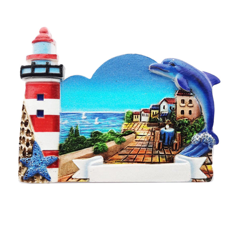 3D Printed Souvenir Seaside Magnet Lighthouse & Dolphin