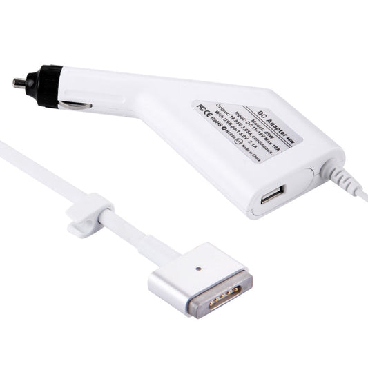 Cargador de coche MagSafe 2 estilo T de 45W 14.85V 3.05A con 5 pines y 1 puerto USB para Apple Macbook A1466 / A1436 / A1465 / A1435 / MD224 / MD231 / MD761 / MD711, longitud: 1.7m, 45W 14.85V 3.05A