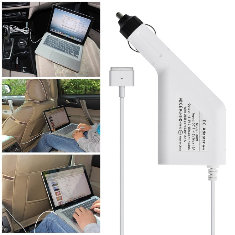 60W 16,5V 3,65A 5-poliges MagSafe 2 T-Style Kfz-Ladegerät mit 1 USB-Anschluss für Apple Macbook A1465 / A1502 / A1435 / MD212 / MD2123 / MD662, Länge: 1,7m