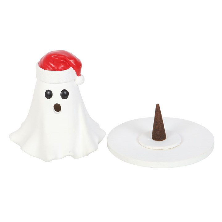 Ghost with Santa Hat Tealight and Incense Cone Holder