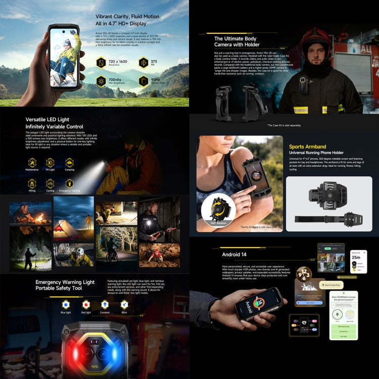 Ulefone Armor Mini 20 Rugged Smartphone | 8GB+256GB | Night Vision | IP68/IP69K | Android 14 | 4G NFC