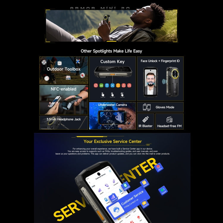 Ulefone Armor Mini 20 Rugged Smartphone | 8GB+256GB | Night Vision | IP68/IP69K | Android 14 | 4G NFC