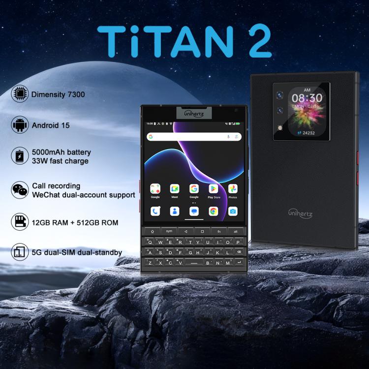 Unihertz Titan 2 | Physical QWERTY Keyboard Smartphone | 12GB RAM 512GB | Android 15 | 5G | Dual Screen