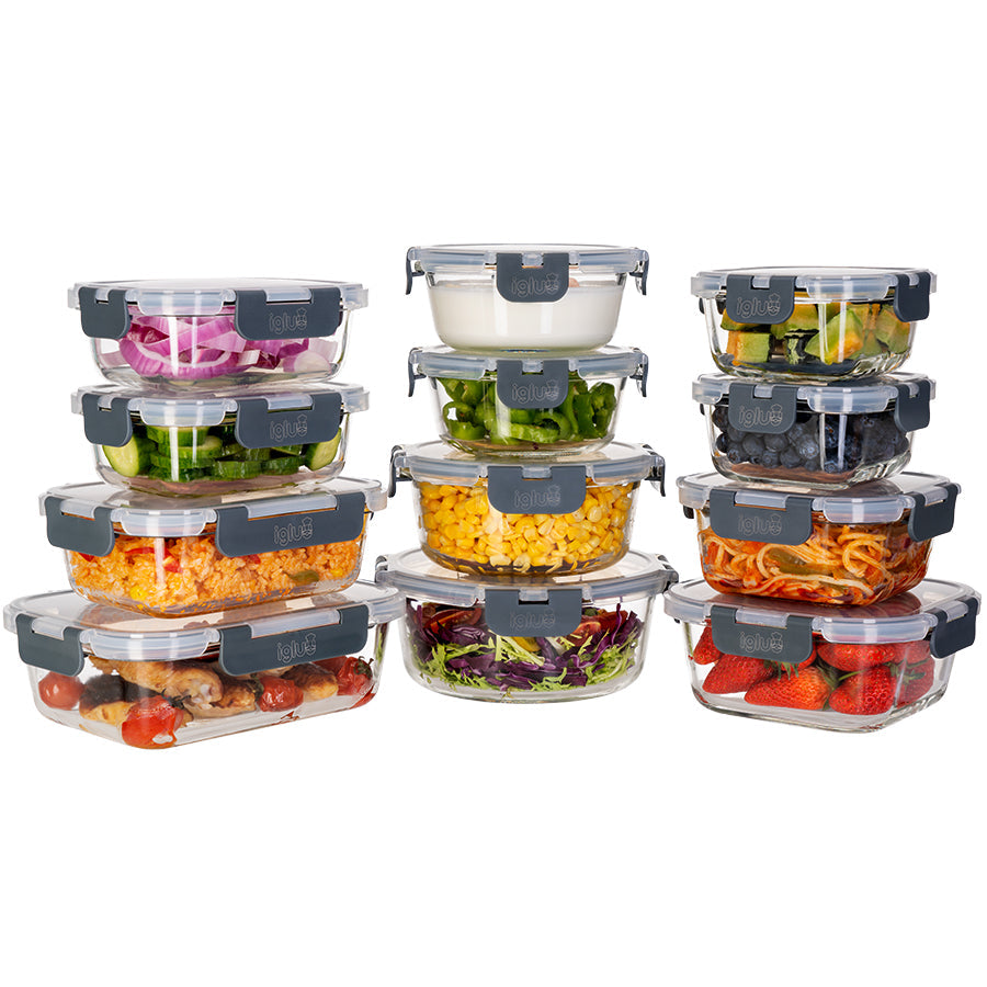 Borosilicate Glass Food Storage Containers with Airtight Lids | 12-Pack Assorted Sizes
