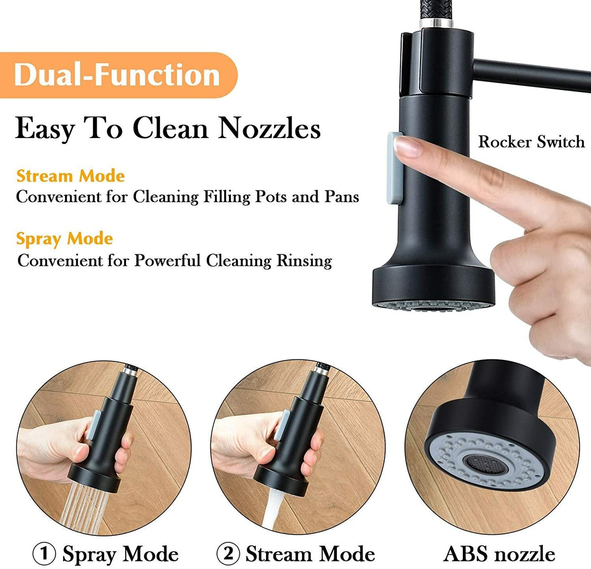 Matt Black Kitchen Sink Mixer Tap With Pull Out Spray Hose Single Lever Faucet