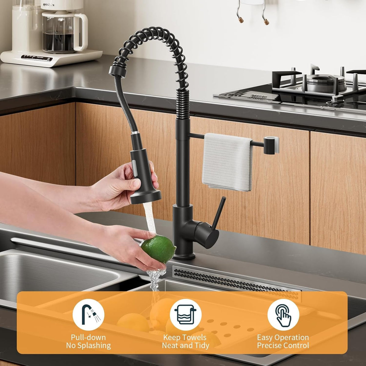 Matt Black Kitchen Sink Mixer Tap With Pull Out Spray Hose Single Lever Faucet