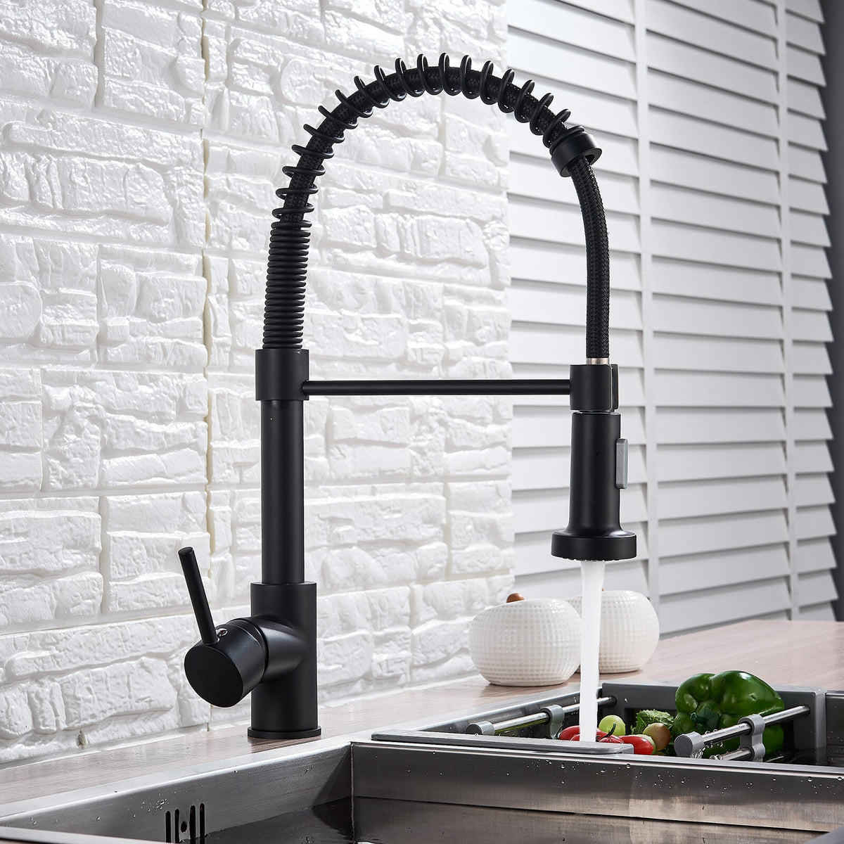 Matt Black Kitchen Sink Mixer Tap With Pull Out Spray Hose Single Lever Faucet