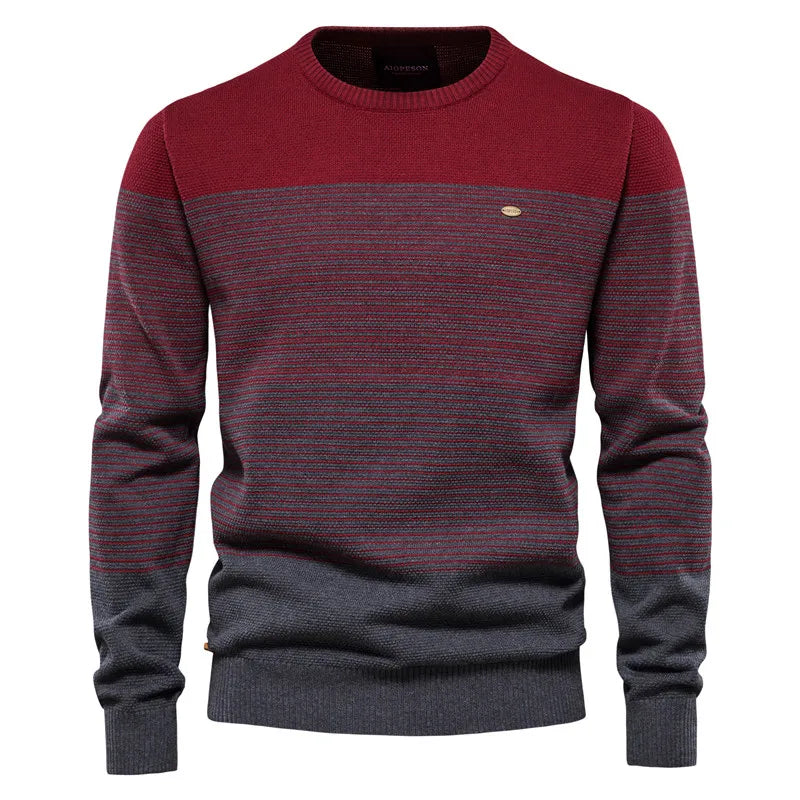 Men’s Cotton Knitted Sweater - Casual Round Neck Winter Pullover Warm Jumper