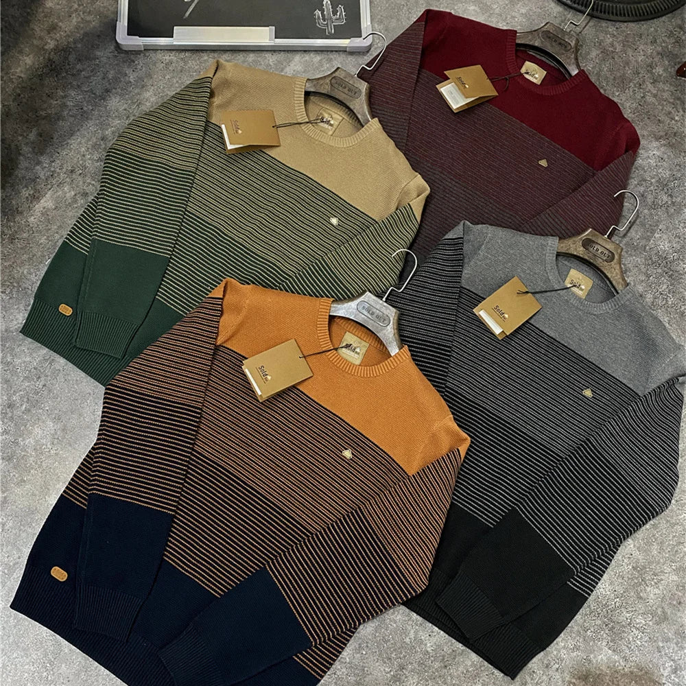 Men’s Cotton Knitted Sweater - Casual Round Neck Winter Pullover Warm Jumper