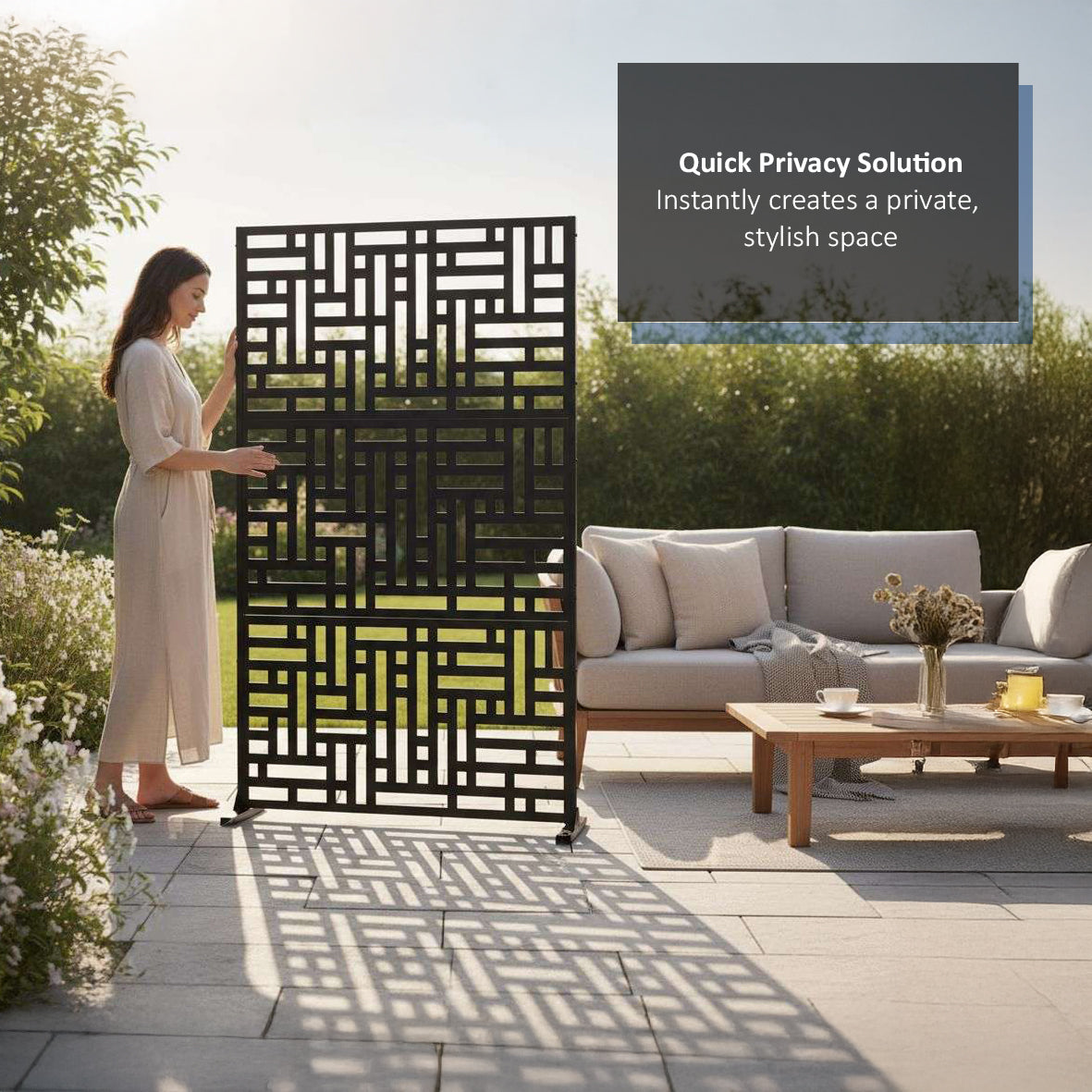 Metal Privacy Screen with Stand 90cm x 180cm | Indoor & Outdoor | Black, Grey or Pre-Rusted