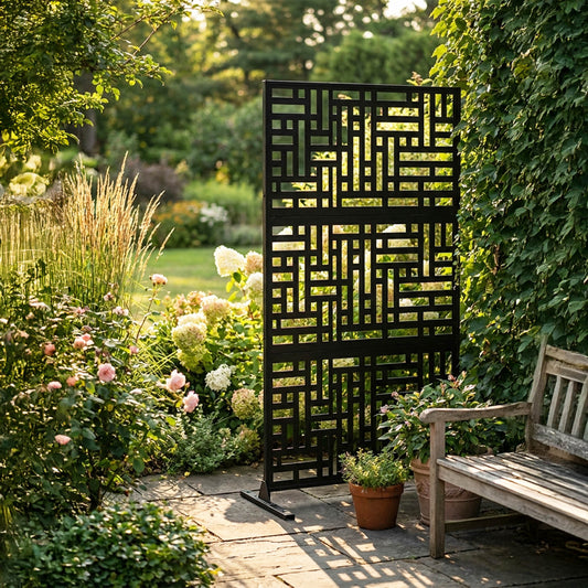 Metal Privacy Screen with Stand 90cm x 180cm | Indoor & Outdoor | Black, Grey or Pre-Rusted
