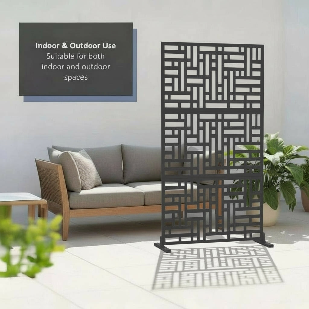 Metal Privacy Screen with Stand 90cm x 180cm | Indoor & Outdoor | Black, Grey or Pre-Rusted