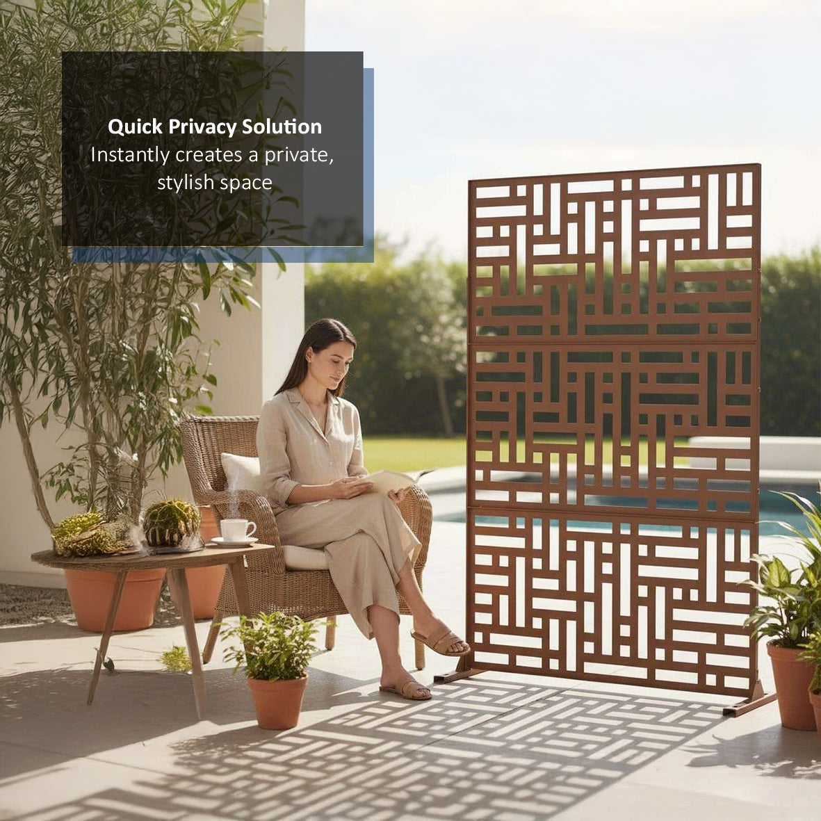 Metal Privacy Screen with Stand 90cm x 180cm | Indoor & Outdoor | Black, Grey or Pre-Rusted