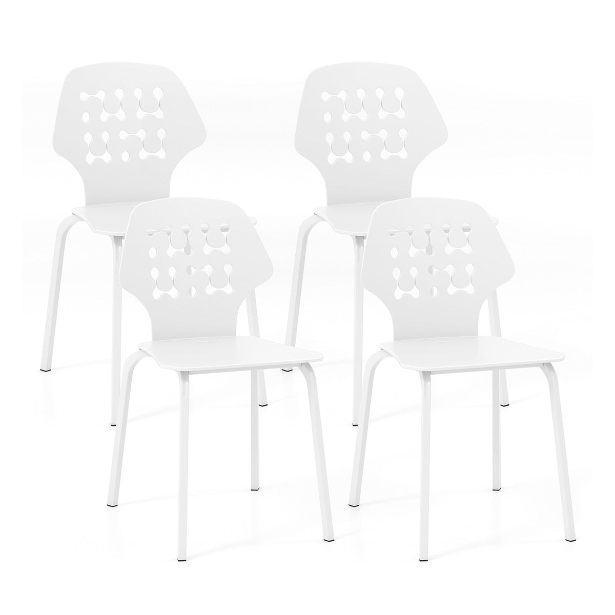 Metal Dining Chair Set of 4 with Hollowed Backrest and Metal Legs-Blue