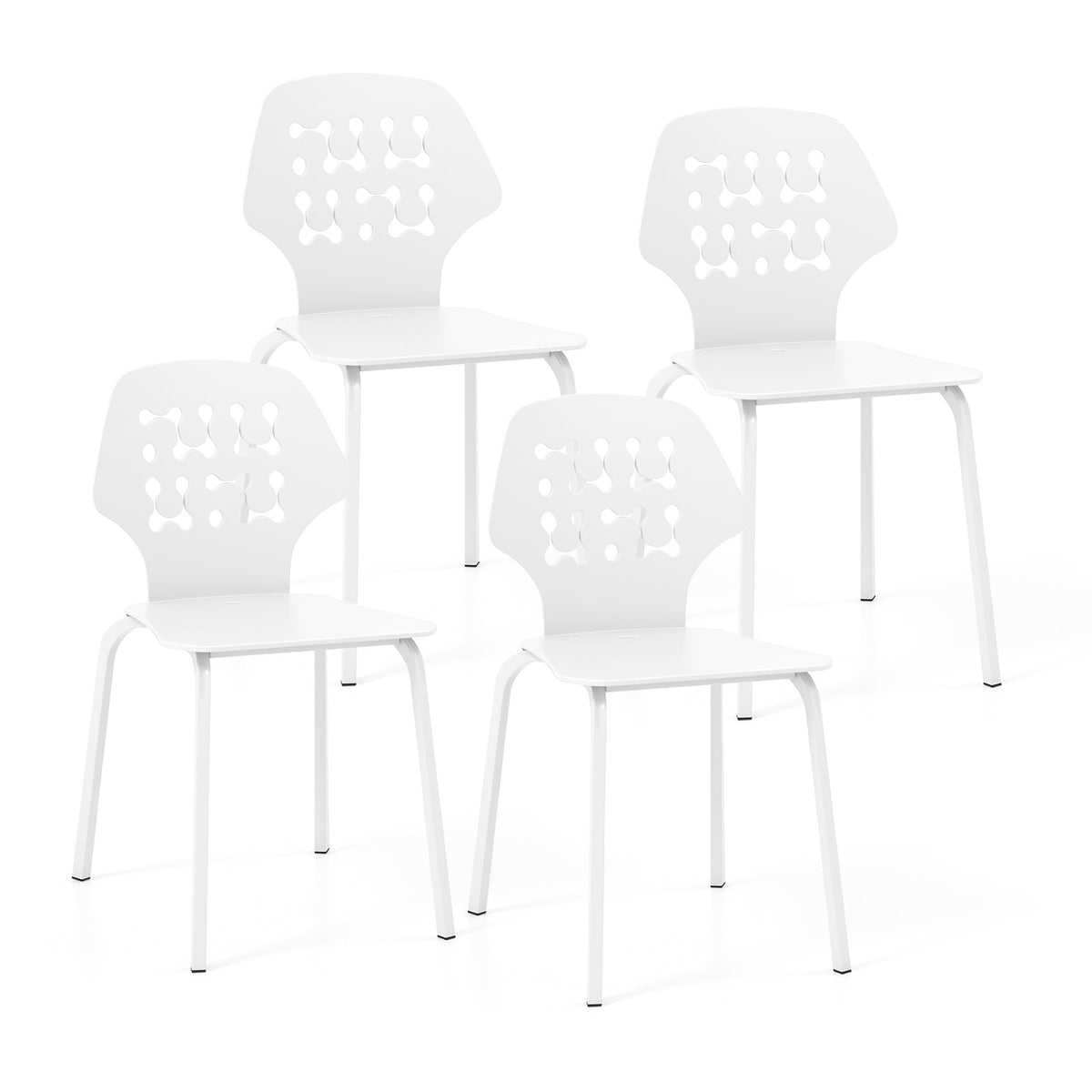 Metal Dining Chair Set of 4 with Hollowed Backrest and Metal Legs-Blue