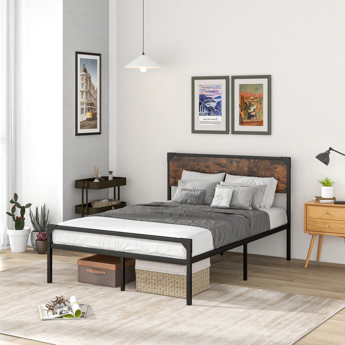 Metal Platform Bed with 9 Support Legs-King size