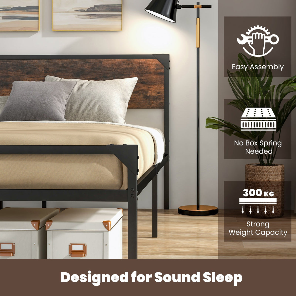 Metal Platform Bed with 9 Support Legs-King size