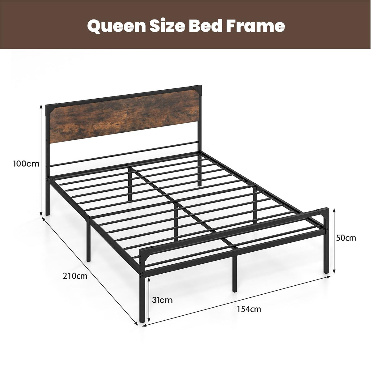 Metal Platform Bed with 9 Support Legs-King size