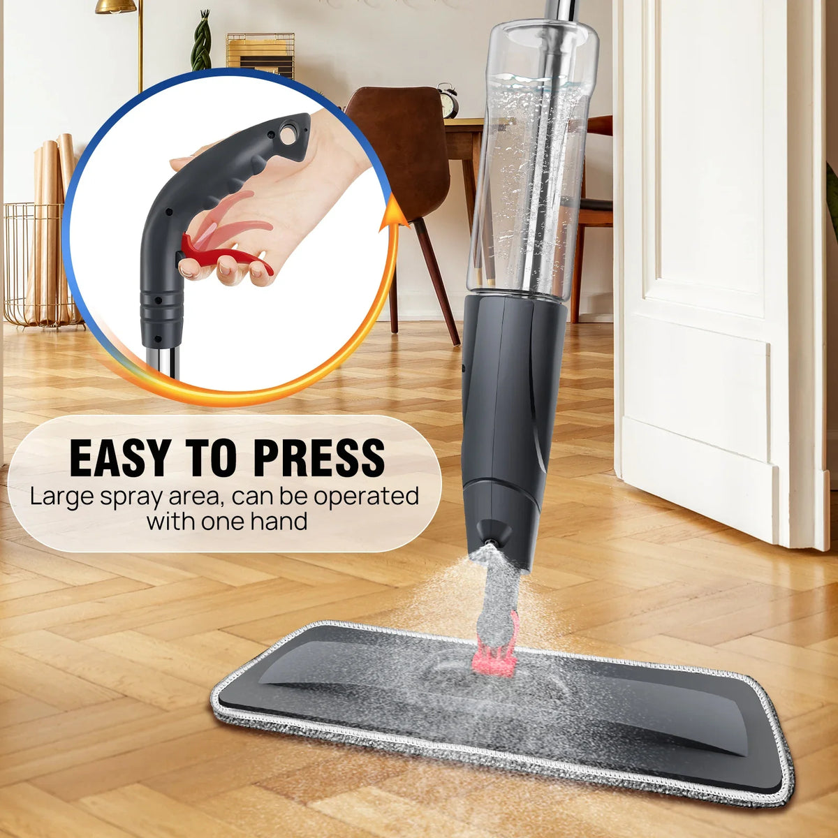 Spray Mop 700ML Microfibre Floor Cleaner 360° Spin Wet & Dry Flat Cleaning Brush