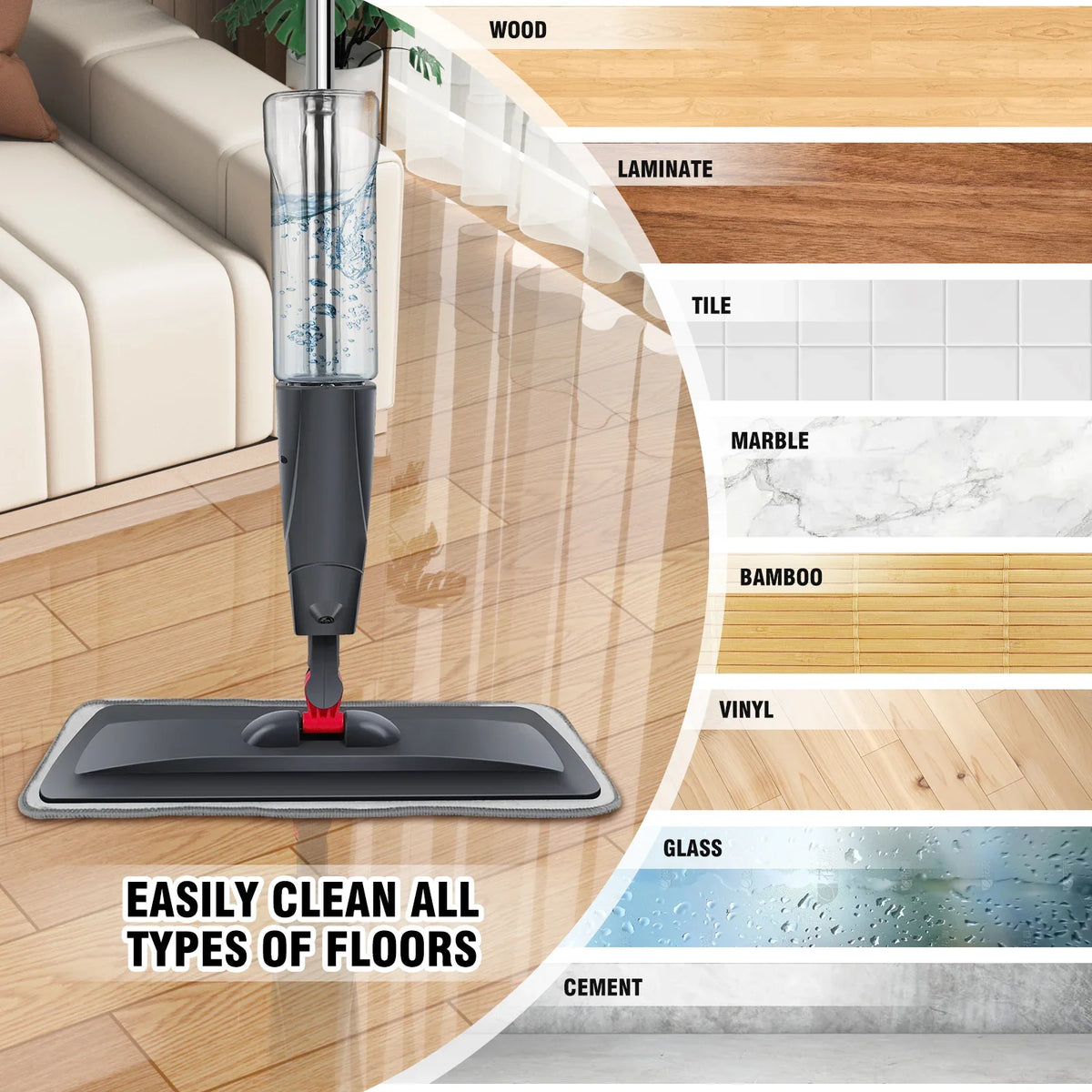 Spray Mop 700ML Microfibre Floor Cleaner 360° Spin Wet & Dry Flat Cleaning Brush